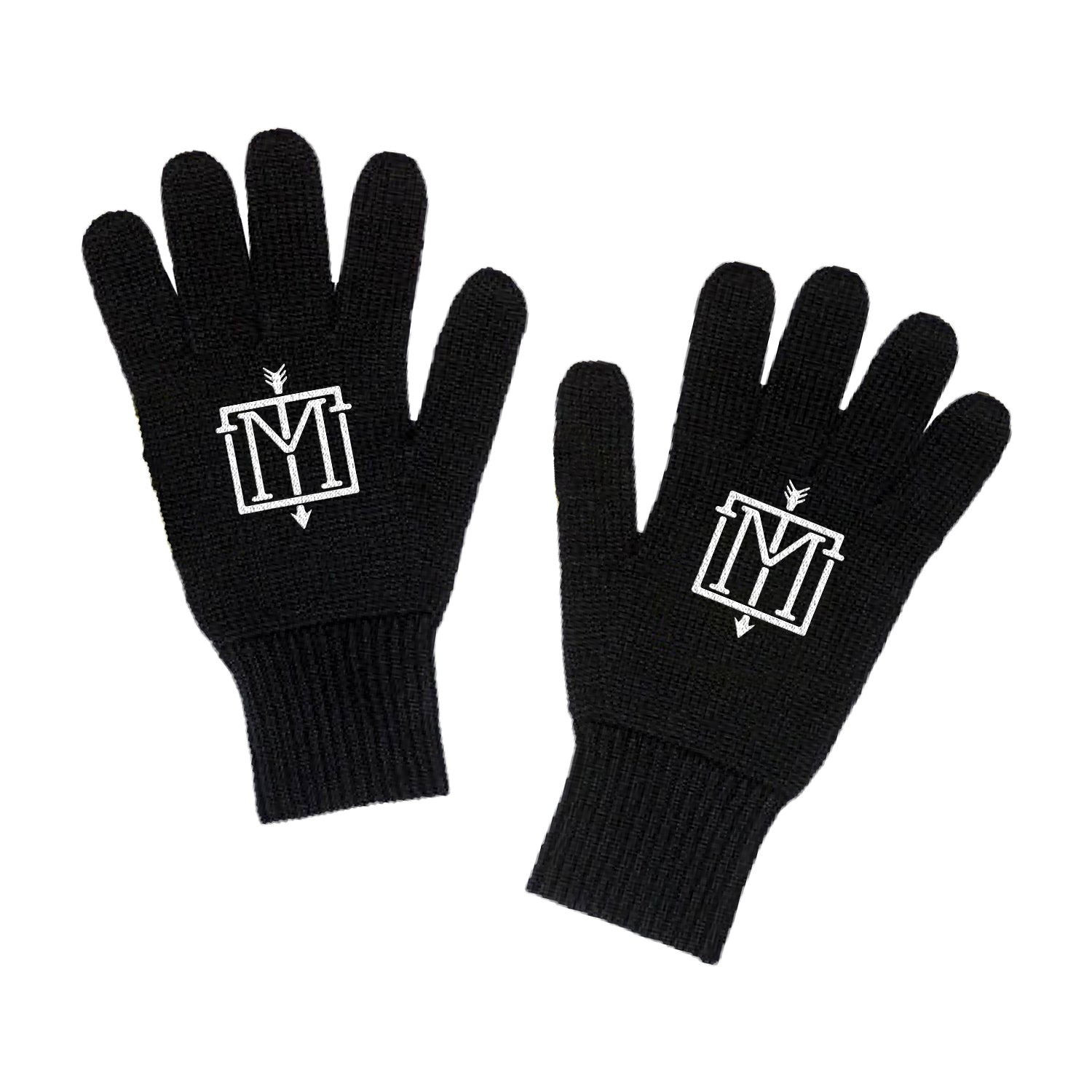 Emblem Black Knit Gloves
